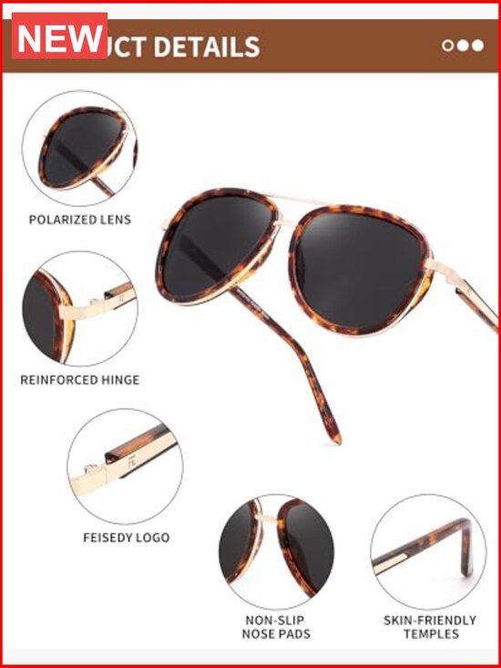 Retro Polarized Aviator Sunglasses Square Classic Style Unisex main image 5